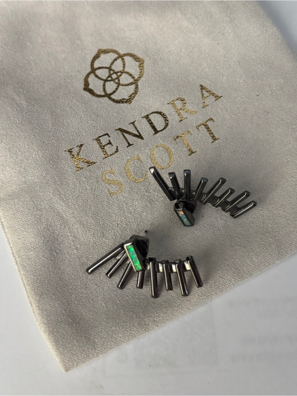 Kendra Scott Dawson (Retired) Ear Climbers with Kyocera Opal Studs, Gunmetal